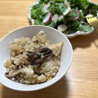 今日の夜ごはん~舞茸の炊き込みご飯、たっぷりケールのチーズナッツサラダ~